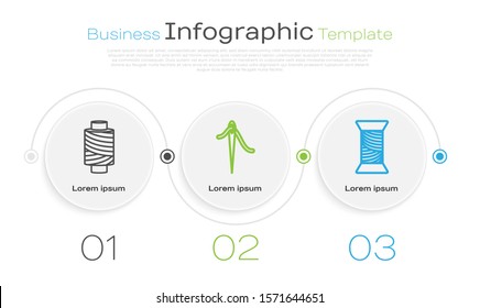 Set line Sewing thread on spool, Needle for sewing with thread and Sewing thread on spool. Business infographic template. Vector