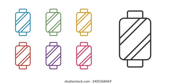 Set line Sewing thread on spool icon isolated on white background. Yarn spool. Thread bobbin. Set icons colorful. Vector