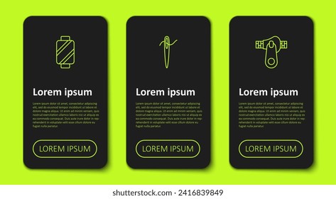 Set line Sewing thread on spool, Needle for sewing with and Zipper. Business infographic template. Vector