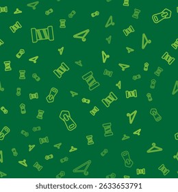 Set line Sewing thread, Zipper and Hanger wardrobe on seamless pattern. Vector