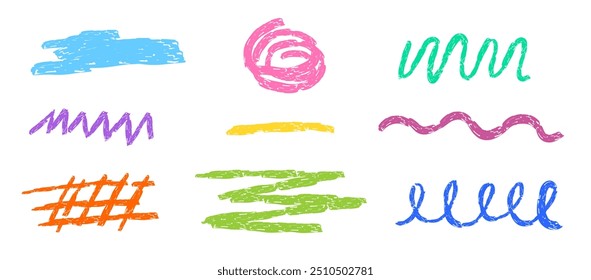 Set of line and shape with crayon texture. Vector illustration