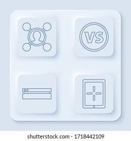 Set line Share, VS Versus battle, Video game console and Tablet. White square button. Vector