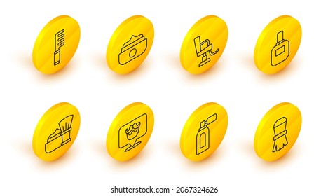 Set line Shaving brush, Aftershave with atomizer, Barbershop, foam, chair, Gel or wax for styling and Hairbrush icon. Vector