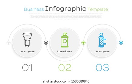 Set line Shaving brush, Shaving gel foam and Classic Barber shop pole. Business infographic template. Vector