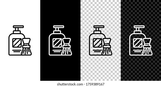 Set line Shaving gel foam and brush icon isolated on black and white background. Shaving cream. Vector Illustration