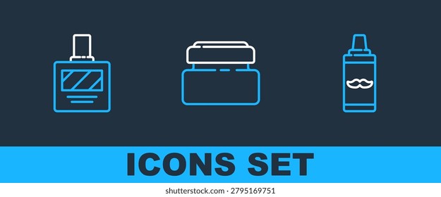 Set line Shaving gel foam, Aftershave and Cream or lotion cosmetic tube icon. Vector