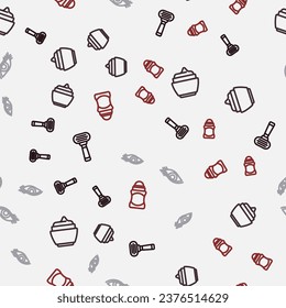 Set line Shaving razor, Cream lotion cosmetic tube, Woman eye and Deodorant roll on seamless pattern. Vector