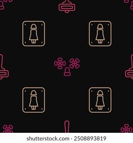 Set line Shaving razor, Female toilet and Water tap on seamless pattern. Vector