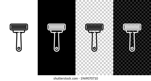 Set line Shaving razor icon isolated on black and white background.  Vector Illustration