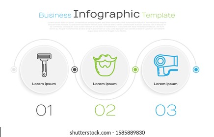 Set line Shaving razor, Mustache and beard and Hair dryer. Business infographic template. Vector