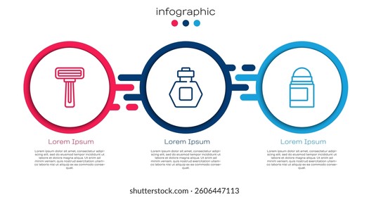 Set line Shaving razor, Perfume and Antiperspirant deodorant roll. Business infographic template. Vector