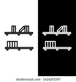 Set line Shelf with books icon isolated on black and white background. Shelves sign.  Vector Illustration