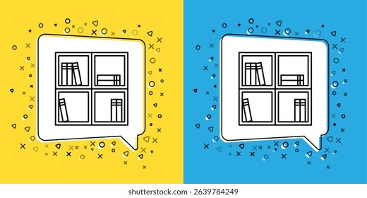 Set line Shelf with books icon isolated on yellow and blue background. Shelves sign.  Vector