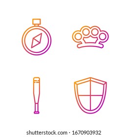 Set Line Shield, Baseball Fledermaus, Compass und Brass Knuckles. Farbsymbole. Vektorillustration