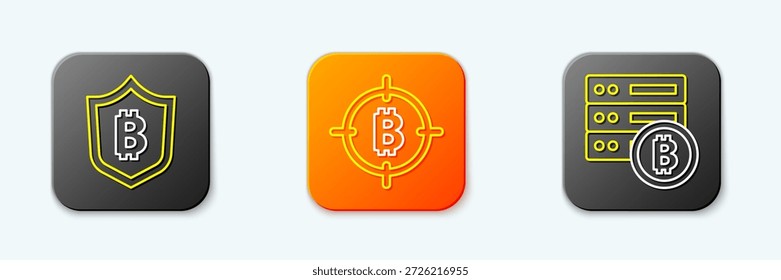 Defina a linha Shield com bitcoin, Bitcoin o alvo e ícone do servidor. Vetor