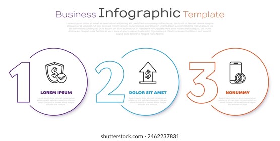 Set line Shield with dollar, Financial growth and coin and Smartphone with dollar. Business infographic template. Vector