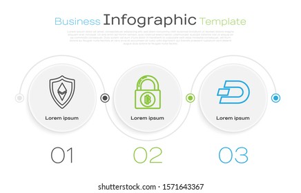 Set line Shield Ethereum ETH, Lock with bitcoin and Cryptocurrency coin Dash. Business infographic template. Vector