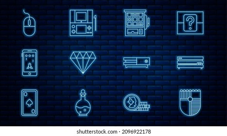 Establecer el Escudo de línea para juegos, consola de vídeo, máquina de ranura, Diamante, Móvil y reproducción, ratón de ordenador e icono de vídeo portátil. Vector