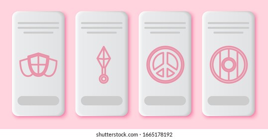 Colocar el escudo de línea, ninja shuriken japonés, Peace y Round de madera. Botón rectángulo blanco. Vector