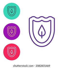 Set line Shield with leaf icon isolated on white background. Eco-friendly security shield with leaf. Set icons colorful. Vector