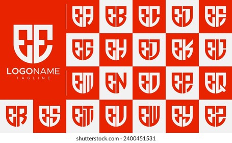 Set of line shield letter E EE logo design branding