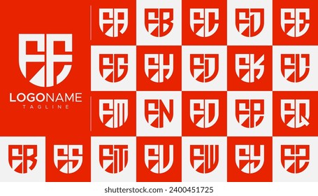 Set of line shield letter F FF logo design branding