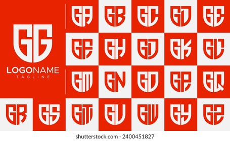 Set of line shield letter G GG logo design branding