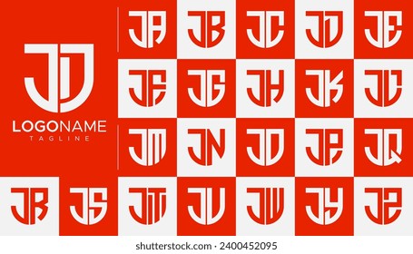 Set of line shield letter J JJ logo design branding