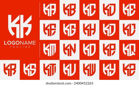 Set of line shield letter K KK logo design branding