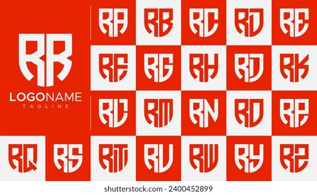 Set of line shield letter R RR logo design branding