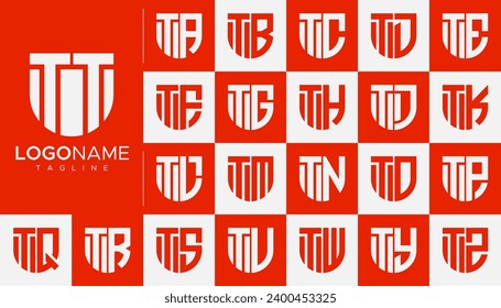 Set of line shield letter T TT logo design branding