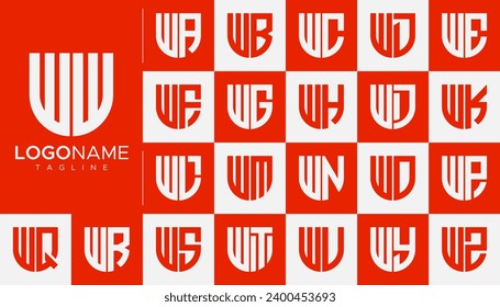 Juego de letras de línea de protección marca de diseño de logotipo W WW