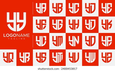 Set of line shield letter Y YY logo design branding