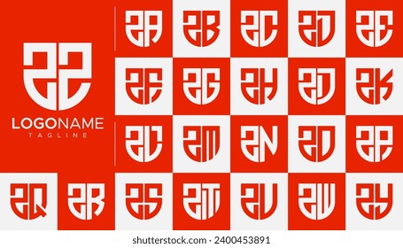 Set of line shield letter Z ZZ logo design branding