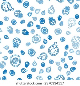 Set line Shield with mail and e-mail, Create account screen and Earth globe with mail on seamless pattern. Vector