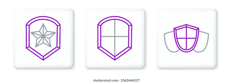 Set line Shield, Police badge and  icon. Vector