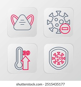 Set line Shield protecting from virus, High human body temperature, Negative and Medical protective mask icon. Vector