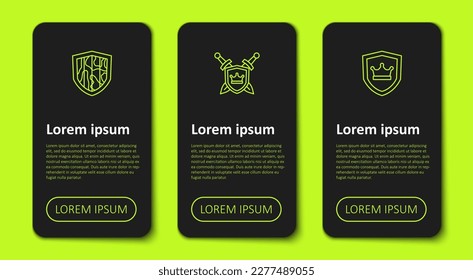 Set line Shield, with swords and crown. Business infographic template. Vector