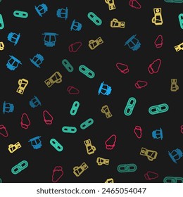 Set line Ship, Chain link, Blender and Cloud on seamless pattern. Vector