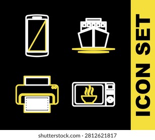 Set line Ship, Microwave oven, Printer and Smartphone, mobile phone icon. Vector