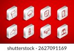 Set line Ship, Storm, Shield, Smartphone, mobile phone, Air conditioner, Flag, USB flash drive and shield and Cloud icon. Vector