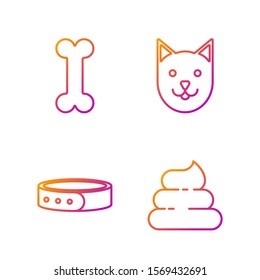 Set line Shit, Collar with name tag, Dog bone and Cat. Gradient color icons. Vector