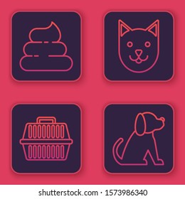 Set line Shit, Pet carry case, Cat and Dog. Blue square button. Vector