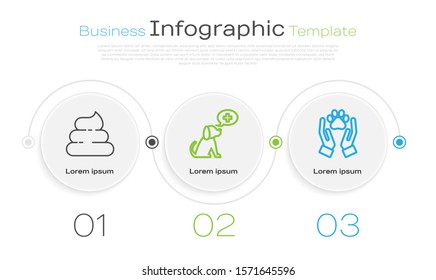 Set line Shit, Veterinary clinic symbol and Hands with animals footprint. Business infographic template. Vector