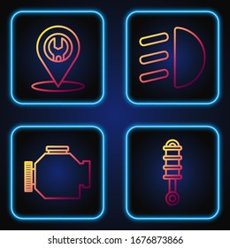 Set line Shock absorber, Check engine, Car service and High beam. Gradient color icons. Vector