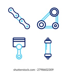 Set line Shock absorber, Engine piston, Timing belt kit and Car chain icon. Vector