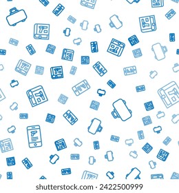 Set line Shop weapon in mobile app, Weapon case and Book with pistol or gun on seamless pattern. Vector