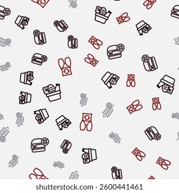 Set line Shopping bag and food, No burger, Gluten free grain and Metabolism on seamless pattern. Vector