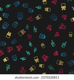 Set line Shopping bag with heart, Champagne bottle, Magician hat and rabbit ears and Cocktail on seamless pattern. Vector