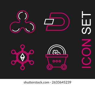 Cesta de la compra con bitcoin, tecnología Blockchain, Ethereum ETH, Cryptocurrency Dash e icono de Ripple XRP. Vector